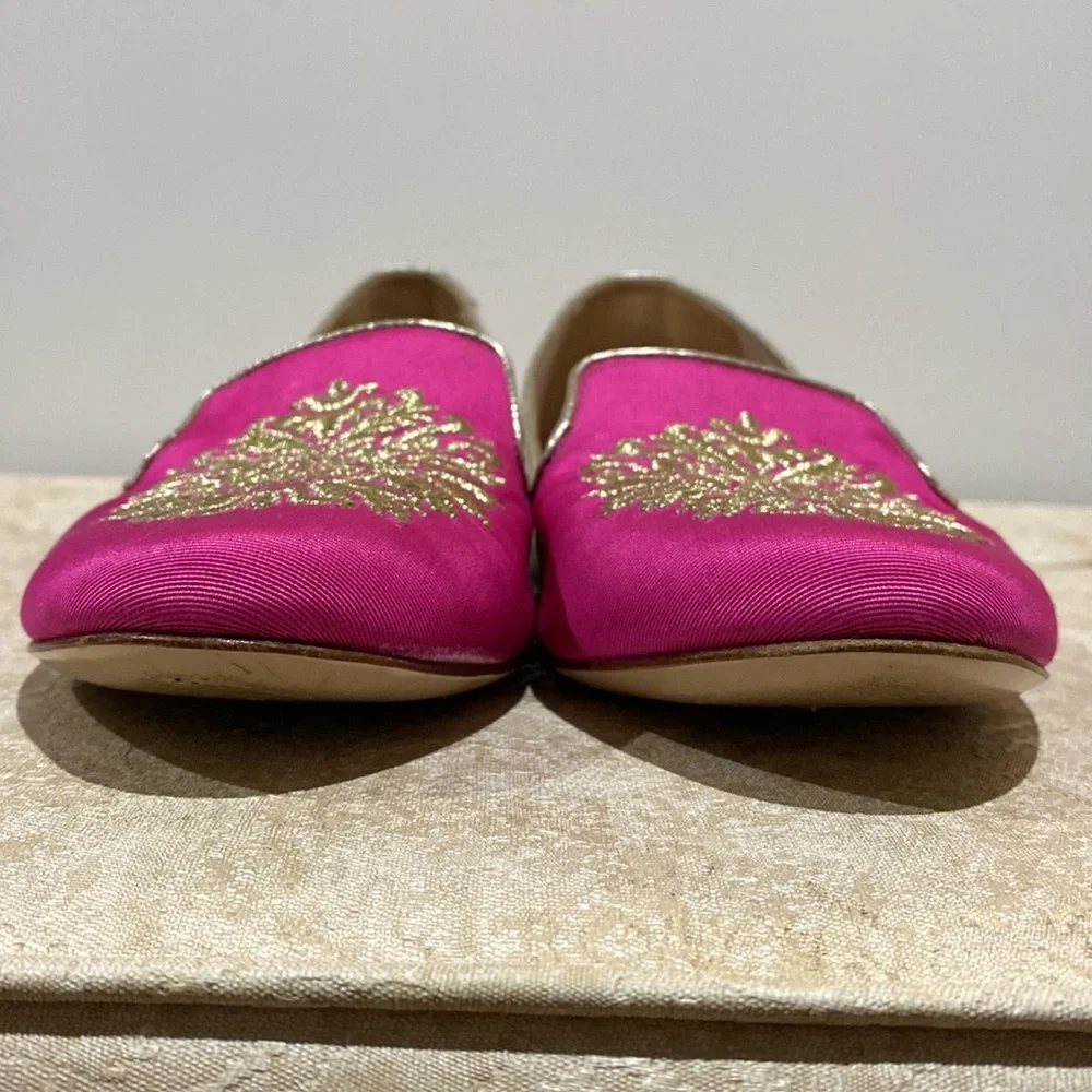 Miu Miu Pink Satin Embroidered Loafers SIZE 38.5